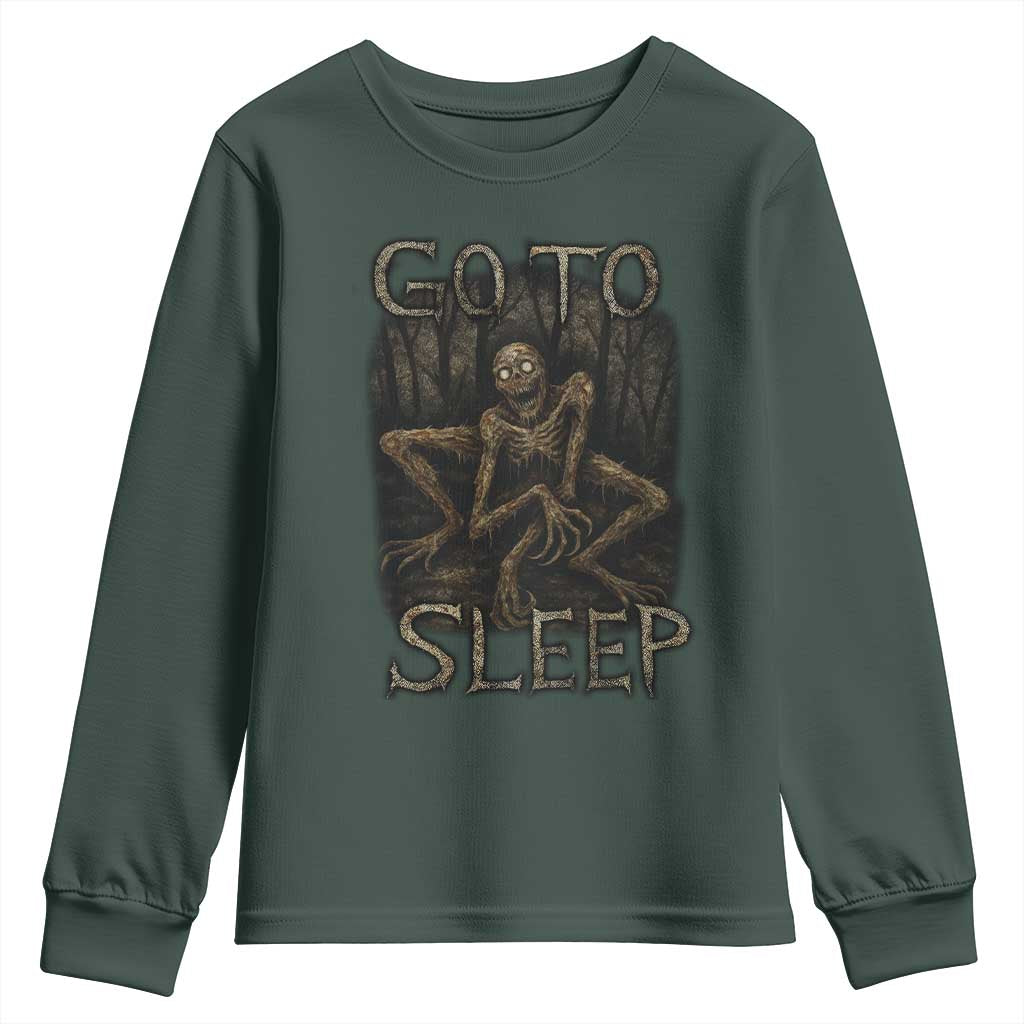 Rake Creepypasta Youth Sweatshirt Creepy Cryptid Series Alt Goth Grunge Horror Aesthetic TS10 Dark Forest Green Print Your Wear