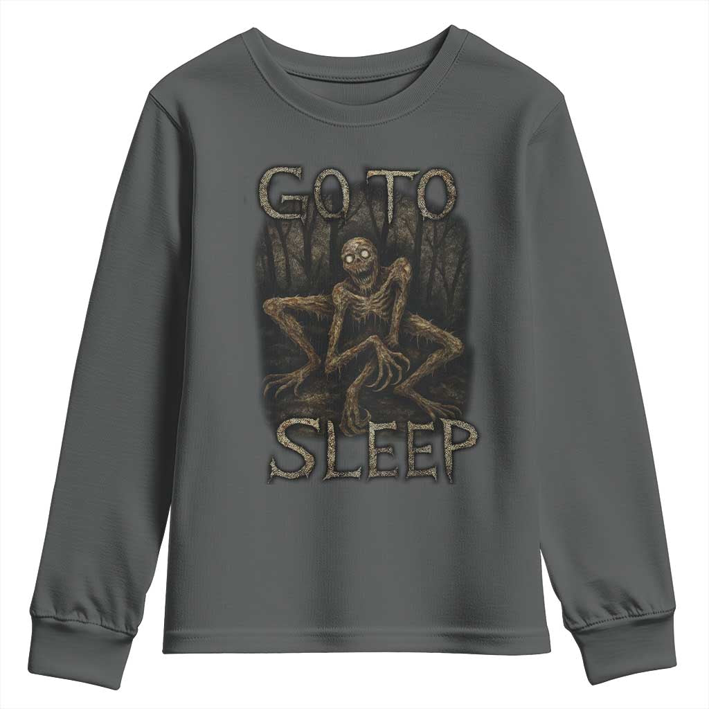 Rake Creepypasta Youth Sweatshirt Creepy Cryptid Series Alt Goth Grunge Horror Aesthetic TS10 Dark Heather Print Your Wear