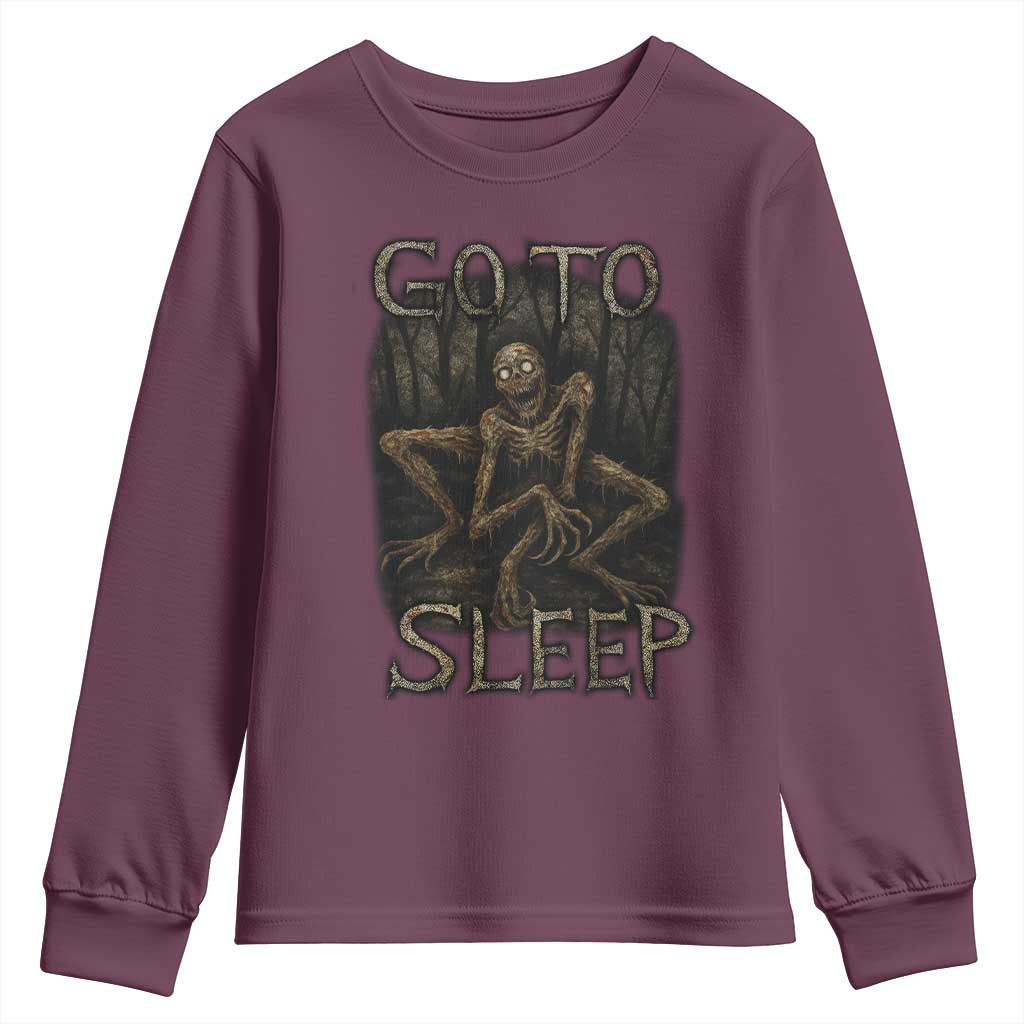 Rake Creepypasta Youth Sweatshirt Creepy Cryptid Series Alt Goth Grunge Horror Aesthetic TS10 Maroon Print Your Wear