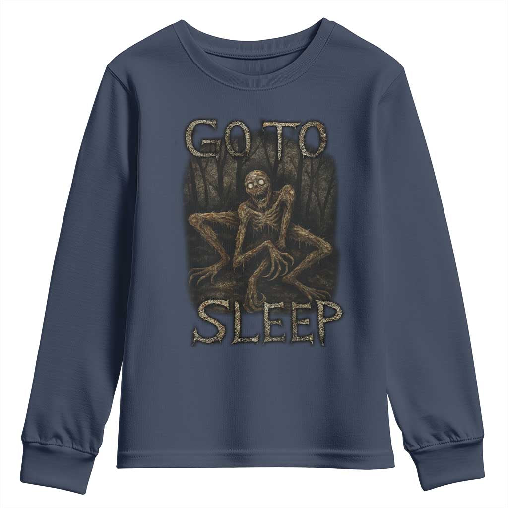 Rake Creepypasta Youth Sweatshirt Creepy Cryptid Series Alt Goth Grunge Horror Aesthetic TS10 Navy Print Your Wear