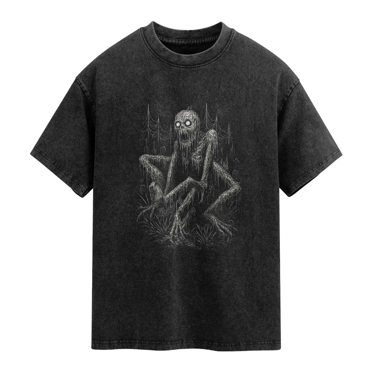 Creepy Rake Washed Cotton T-Shirt Creepypasta Cryptid Series Alt Goth Grunge Horror Aesthetic