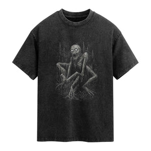Creepy Rake Washed Cotton T-Shirt Creepypasta Cryptid Series Alt Goth Grunge Horror Aesthetic
