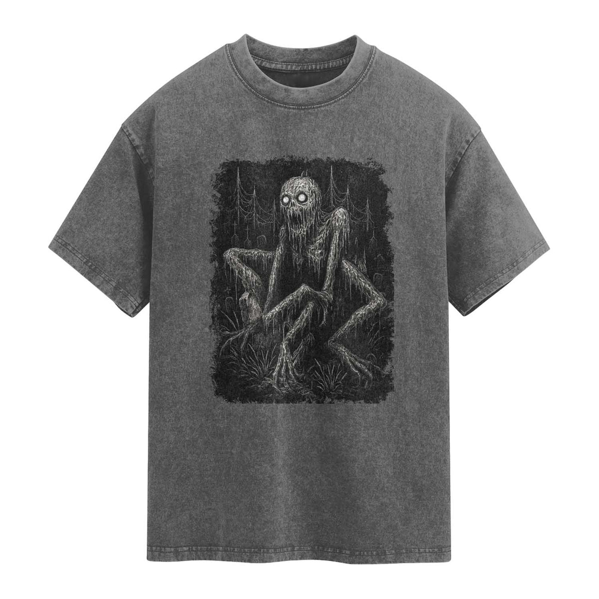 Creepy Rake Washed Cotton T-Shirt Creepypasta Cryptid Series Alt Goth Grunge Horror Aesthetic