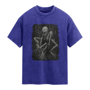 Creepy Rake Washed Cotton T-Shirt Creepypasta Cryptid Series Alt Goth Grunge Horror Aesthetic