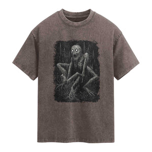 Creepy Rake Washed Cotton T-Shirt Creepypasta Cryptid Series Alt Goth Grunge Horror Aesthetic