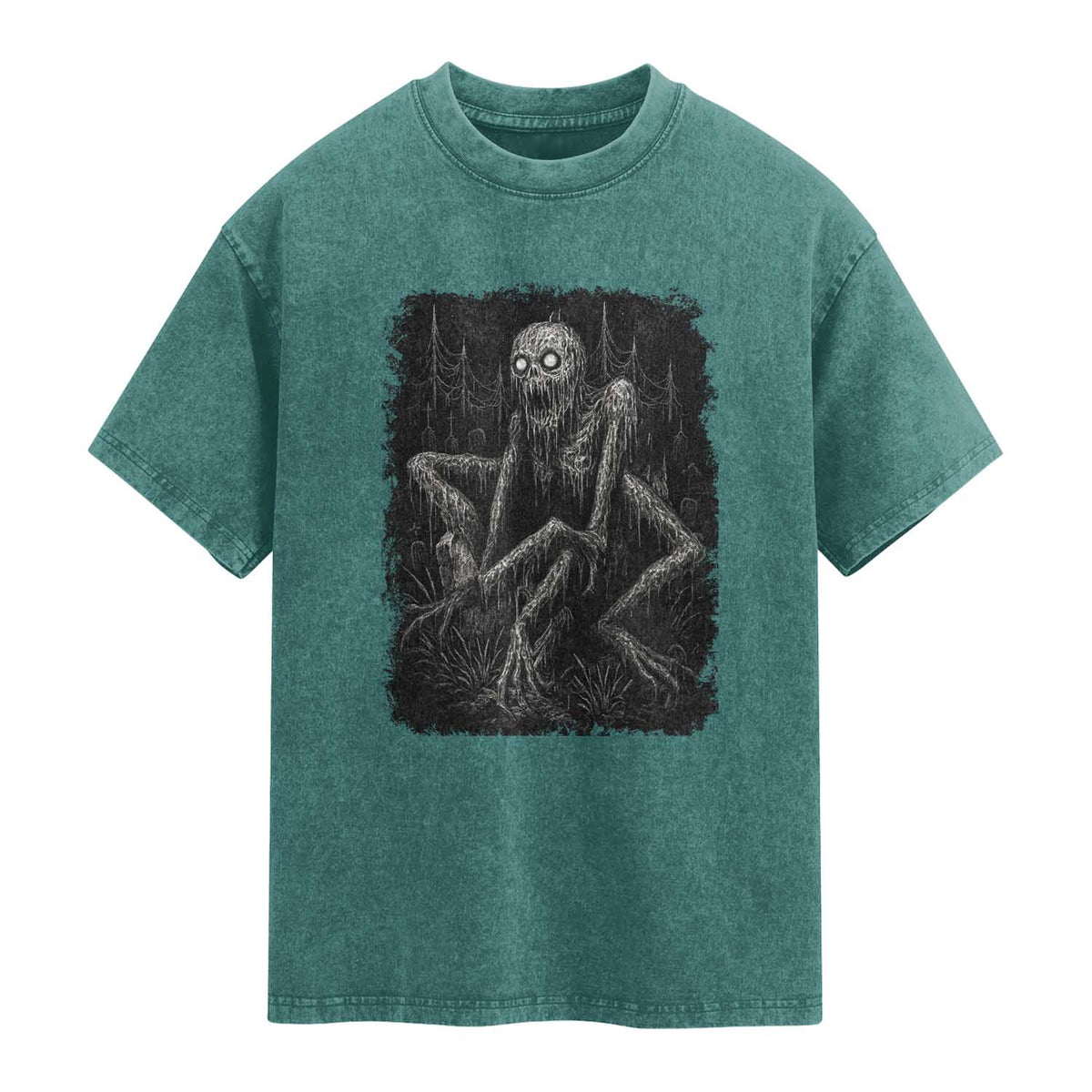 Creepy Rake Washed Cotton T-Shirt Creepypasta Cryptid Series Alt Goth Grunge Horror Aesthetic