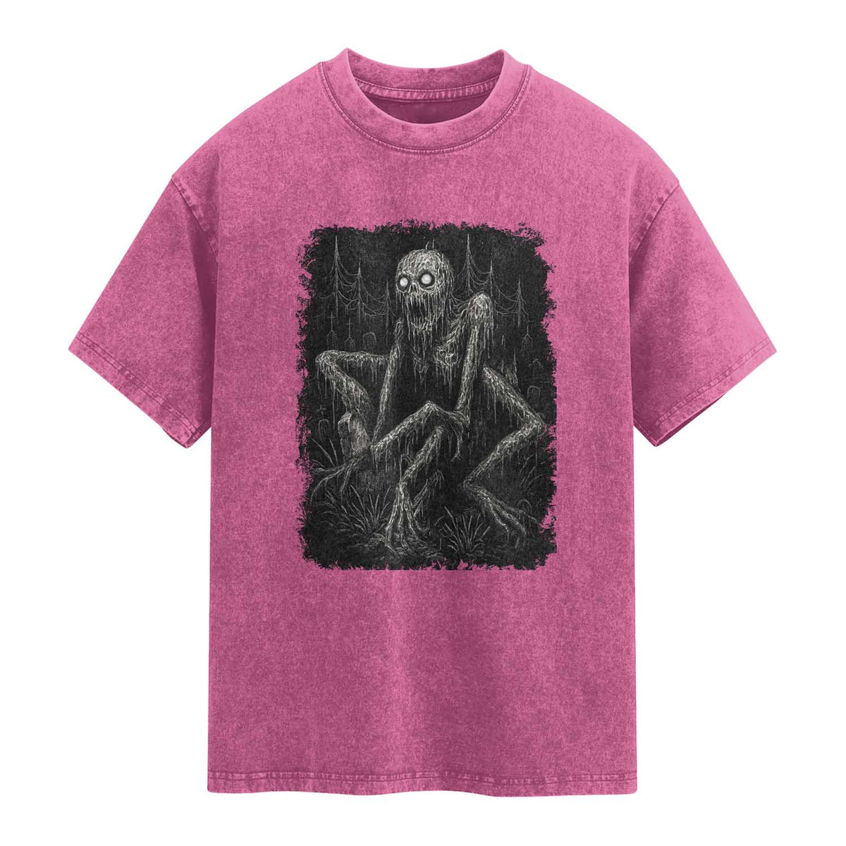 Creepy Rake Washed Cotton T-Shirt Creepypasta Cryptid Series Alt Goth Grunge Horror Aesthetic