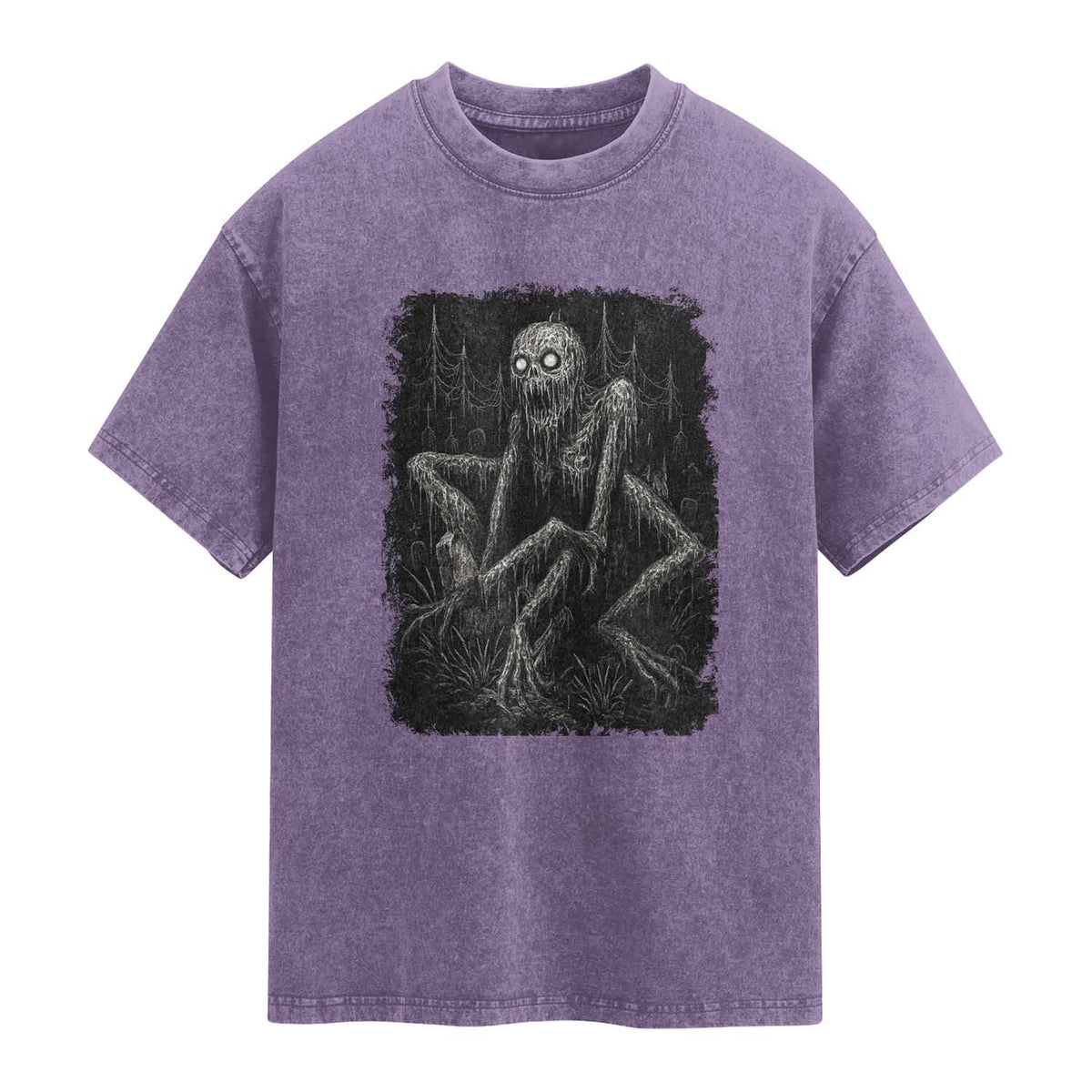 Creepy Rake Washed Cotton T-Shirt Creepypasta Cryptid Series Alt Goth Grunge Horror Aesthetic