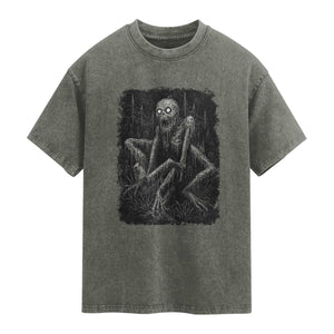 Creepy Rake Washed Cotton T-Shirt Creepypasta Cryptid Series Alt Goth Grunge Horror Aesthetic
