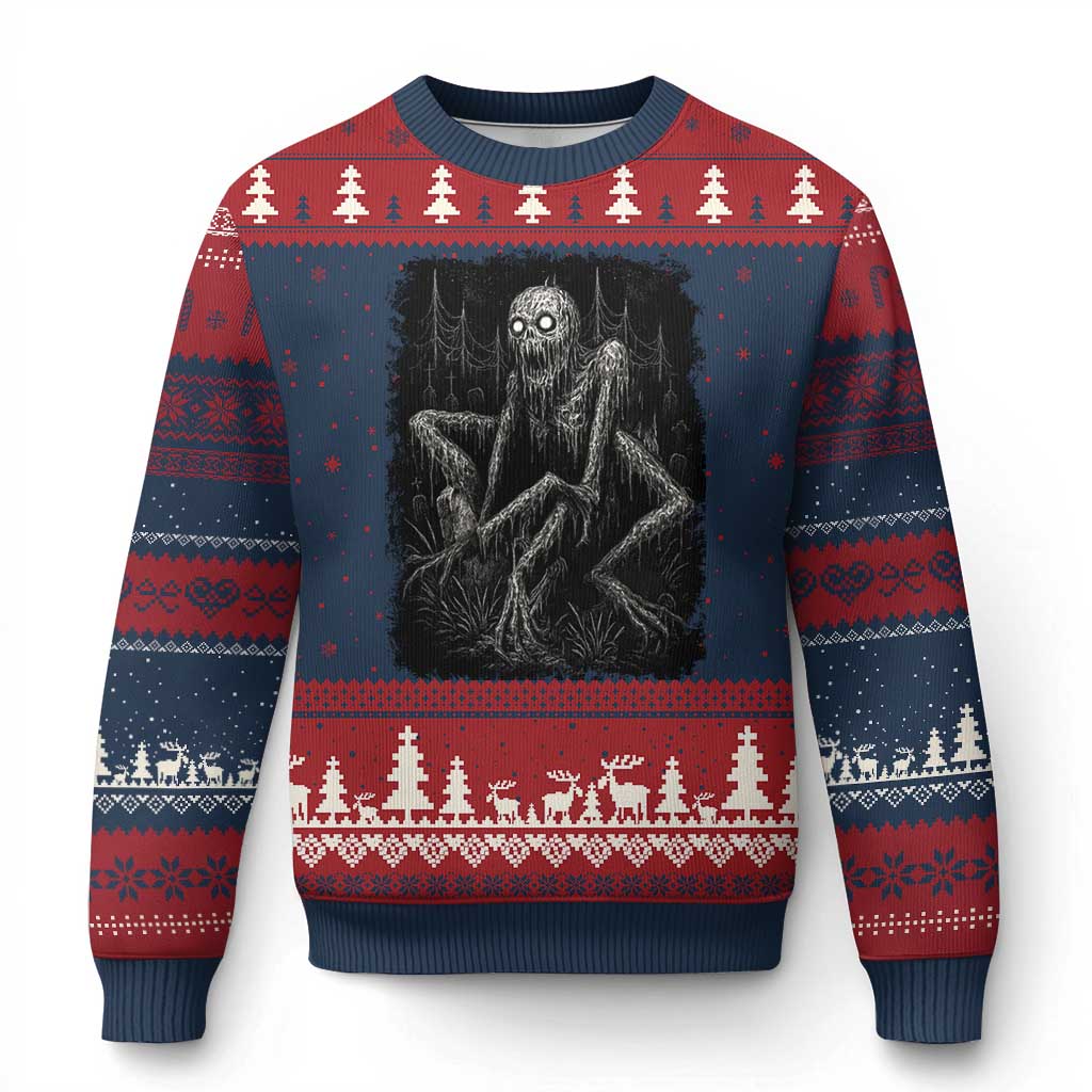 Creepy Rake Ugly Christmas Sweater Creepypasta Cryptid Series Alt Goth Grunge Horror Aesthetic TS10 Navy Red Print Your Wear