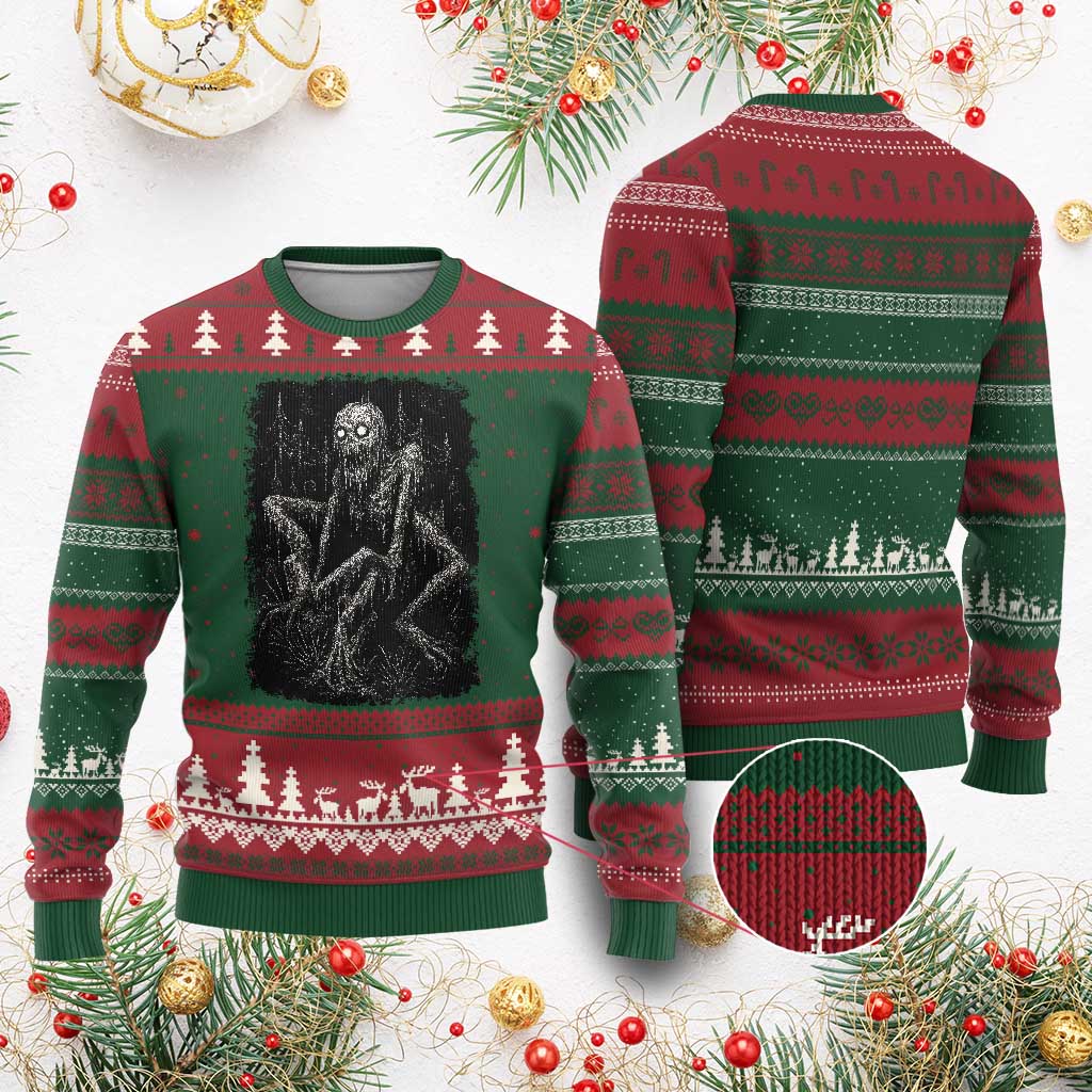Creepy Rake Ugly Christmas Sweater Creepypasta Cryptid Series Alt Goth Grunge Horror Aesthetic TS10 Red Green Print Your Wear