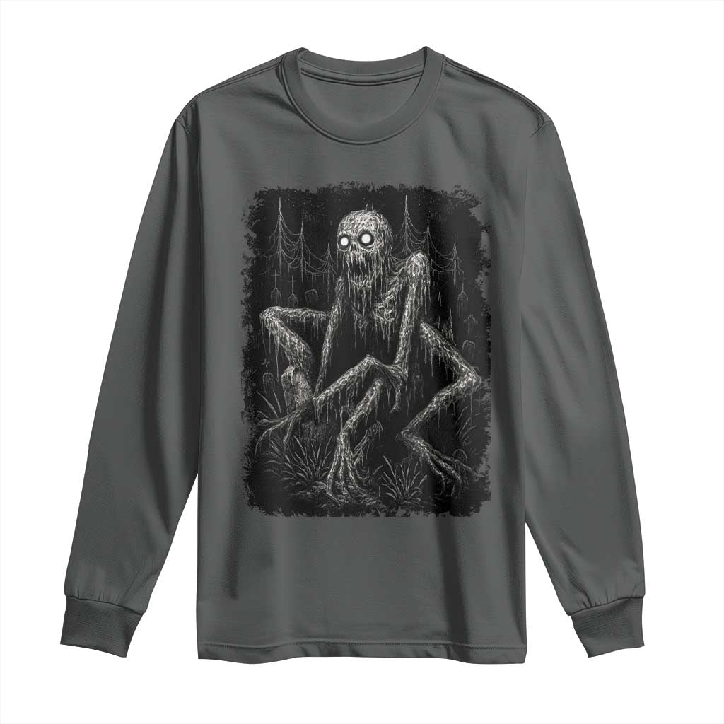 Creepy Rake Long Sleeve Shirt Creepypasta Cryptid Series Alt Goth Grunge Horror Aesthetic TS10 Dark Heather Print Your Wear