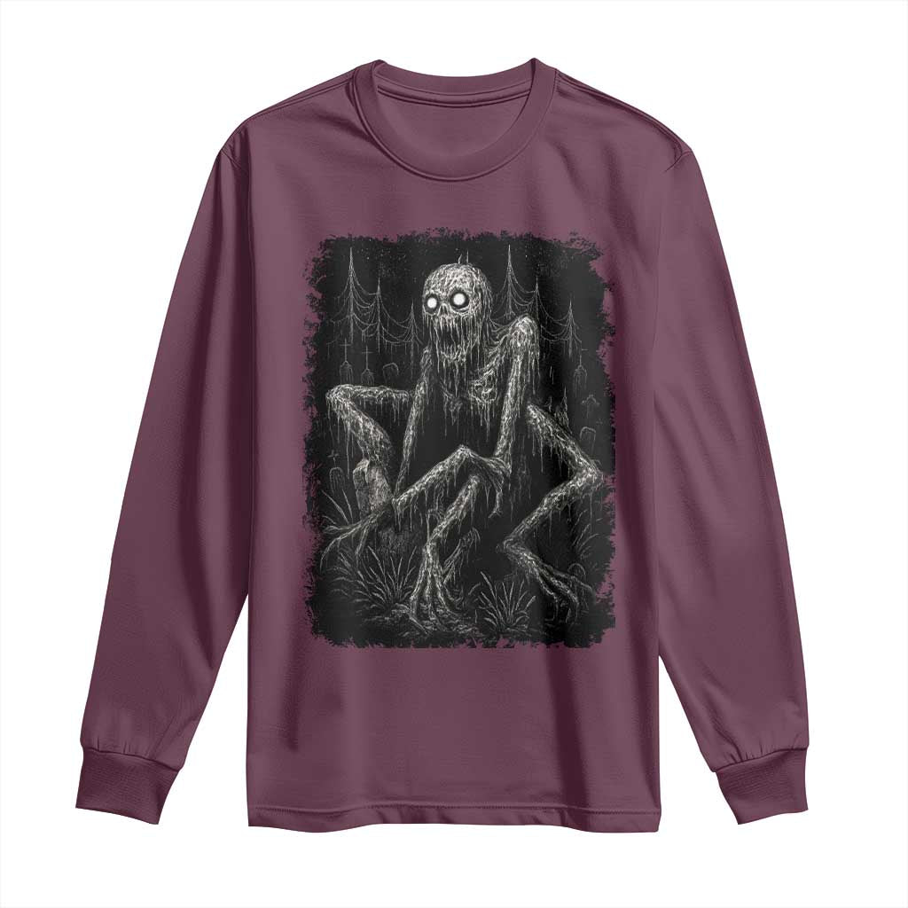 Creepy Rake Long Sleeve Shirt Creepypasta Cryptid Series Alt Goth Grunge Horror Aesthetic TS10 Maroon Print Your Wear