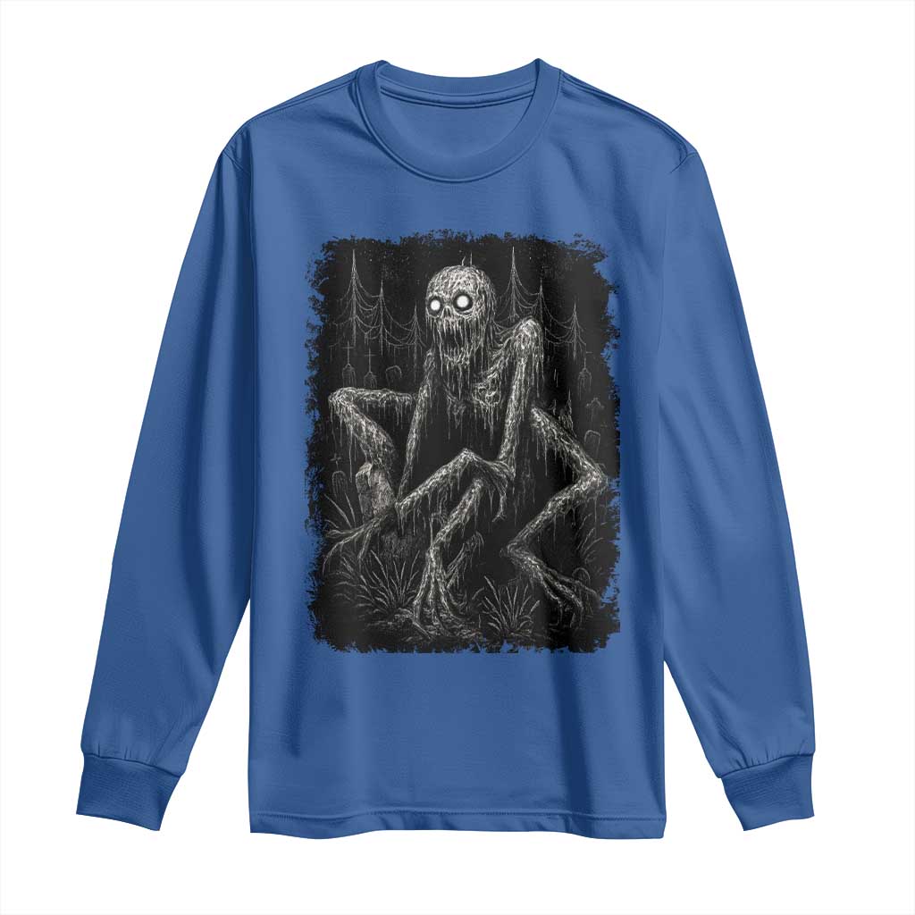Creepy Rake Long Sleeve Shirt Creepypasta Cryptid Series Alt Goth Grunge Horror Aesthetic TS10 Royal Blue Print Your Wear
