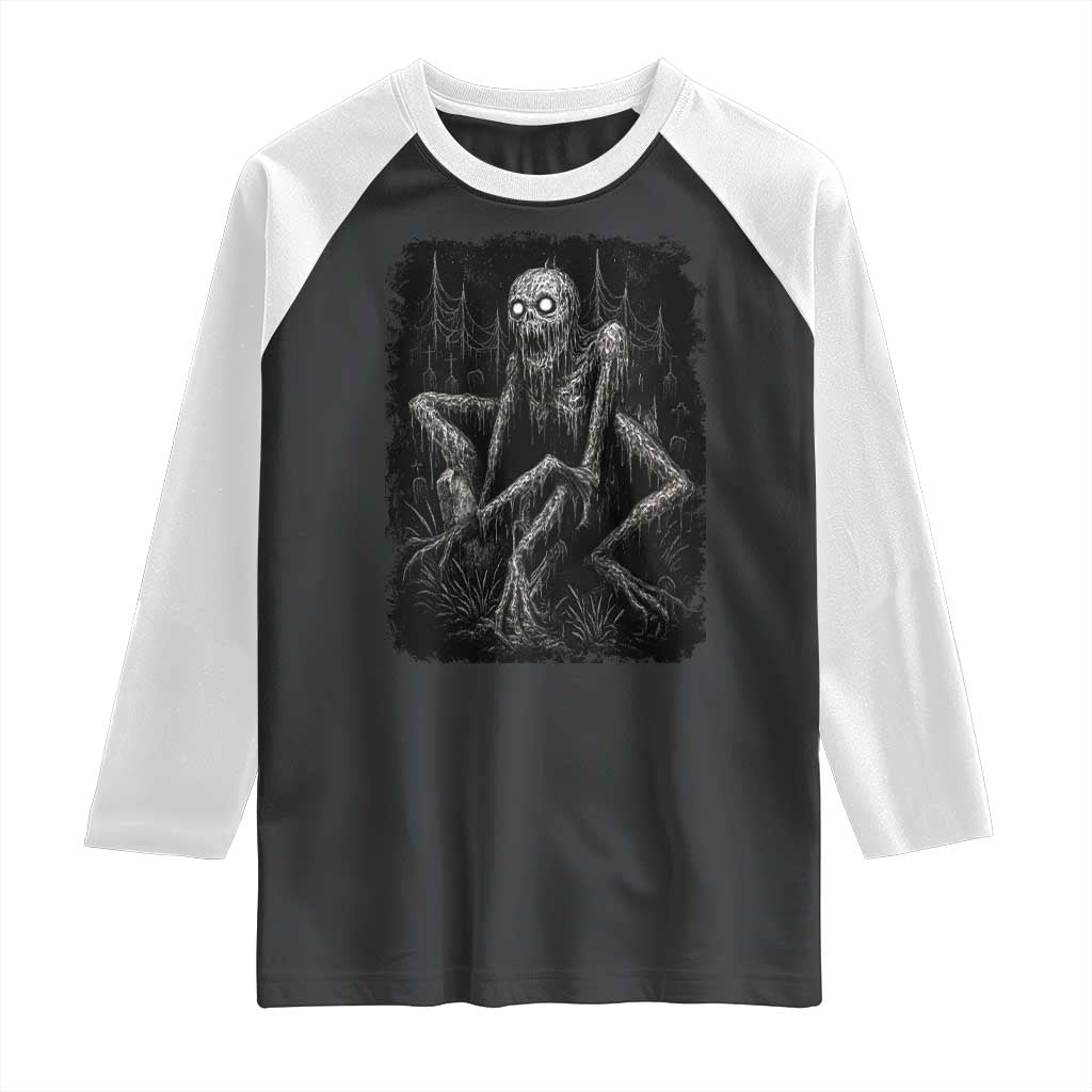 Creepy Rake Raglan Shirt Creepypasta Cryptid Series Alt Goth Grunge Horror Aesthetic TS10 Black White Print Your Wear