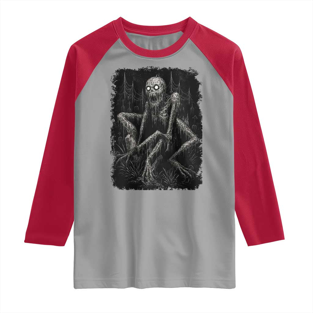 Creepy Rake Raglan Shirt Creepypasta Cryptid Series Alt Goth Grunge Horror Aesthetic TS10 Sport Gray Red Print Your Wear