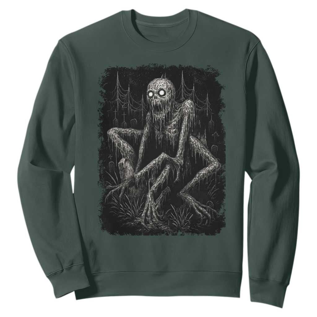 Creepy Rake Sweatshirt Creepypasta Cryptid Series Alt Goth Grunge Horror Aesthetic TS10 Dark Forest Green Print Your Wear