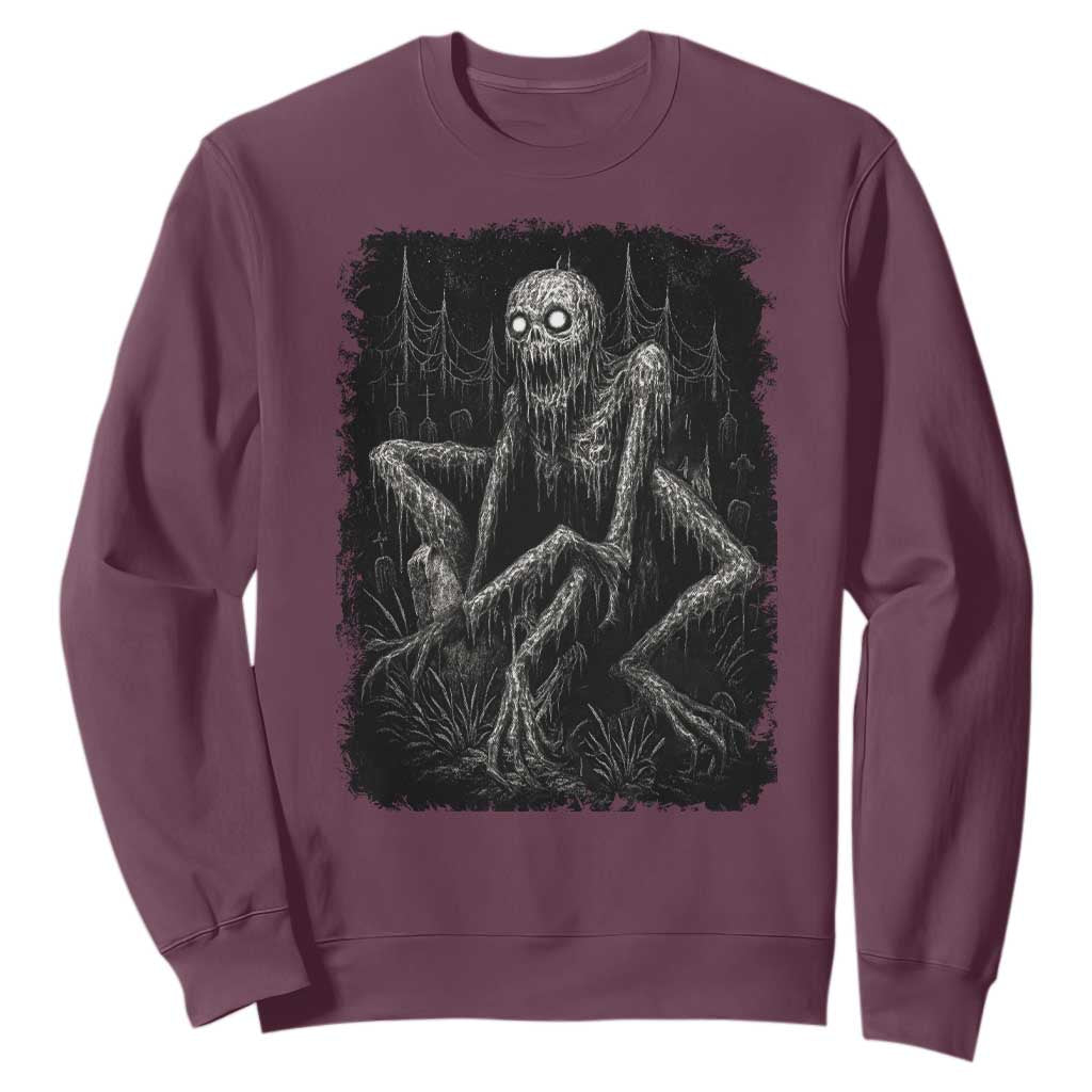 Creepy Rake Sweatshirt Creepypasta Cryptid Series Alt Goth Grunge Horror Aesthetic TS10 Maroon Print Your Wear