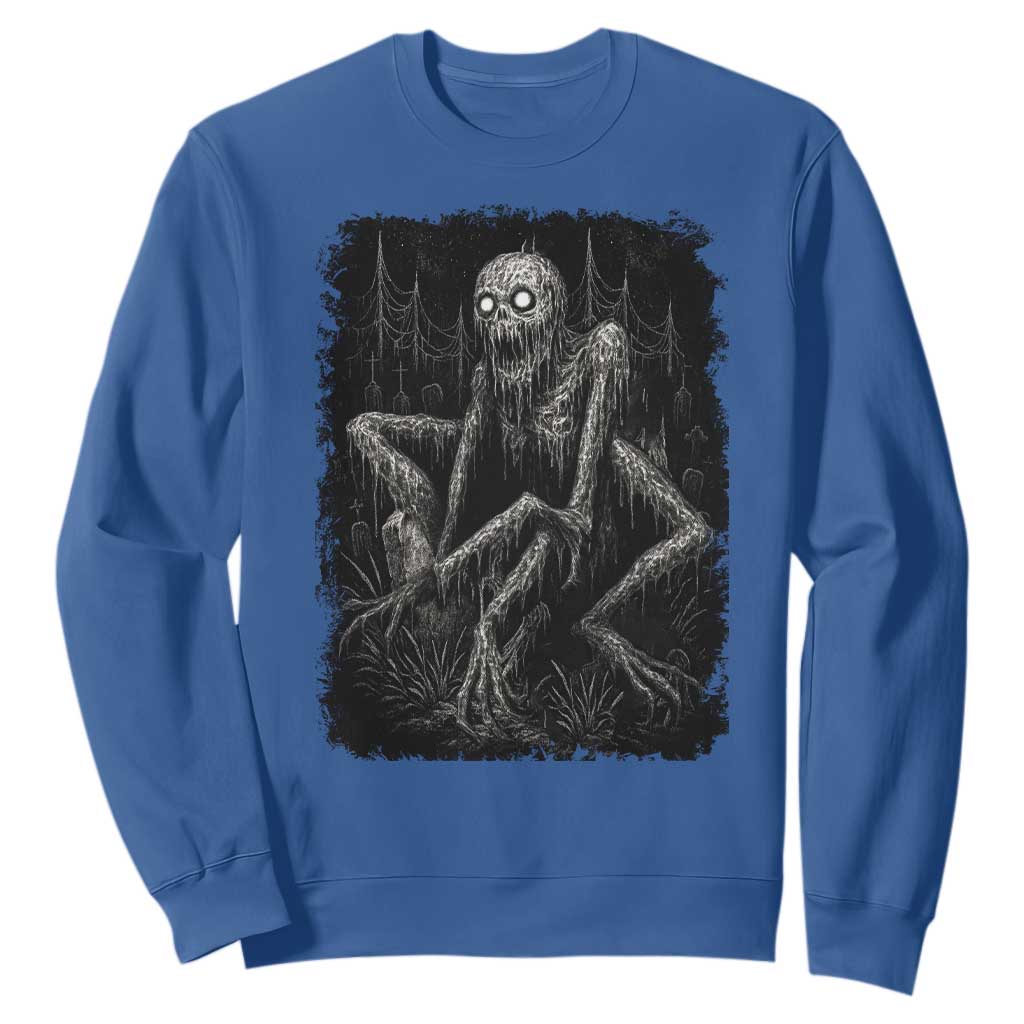 Creepy Rake Sweatshirt Creepypasta Cryptid Series Alt Goth Grunge Horror Aesthetic TS10 Royal Blue Print Your Wear