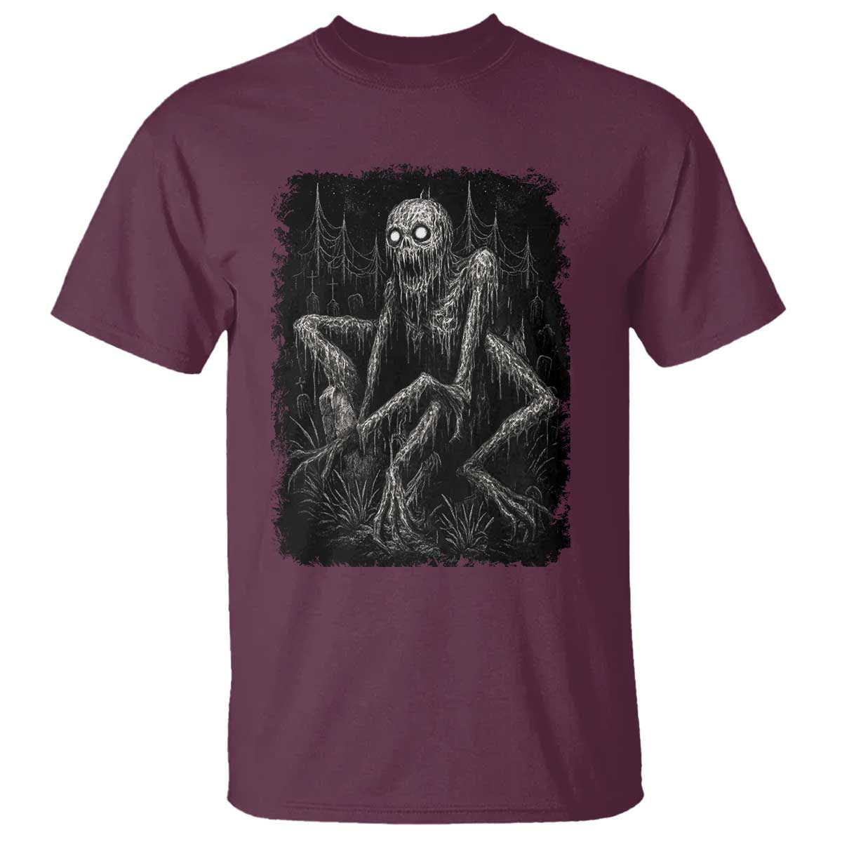 Creepy Rake T Shirt Creepypasta Cryptid Series Alt Goth Grunge Horror Aesthetic TS10 Maroon Print Your Wear