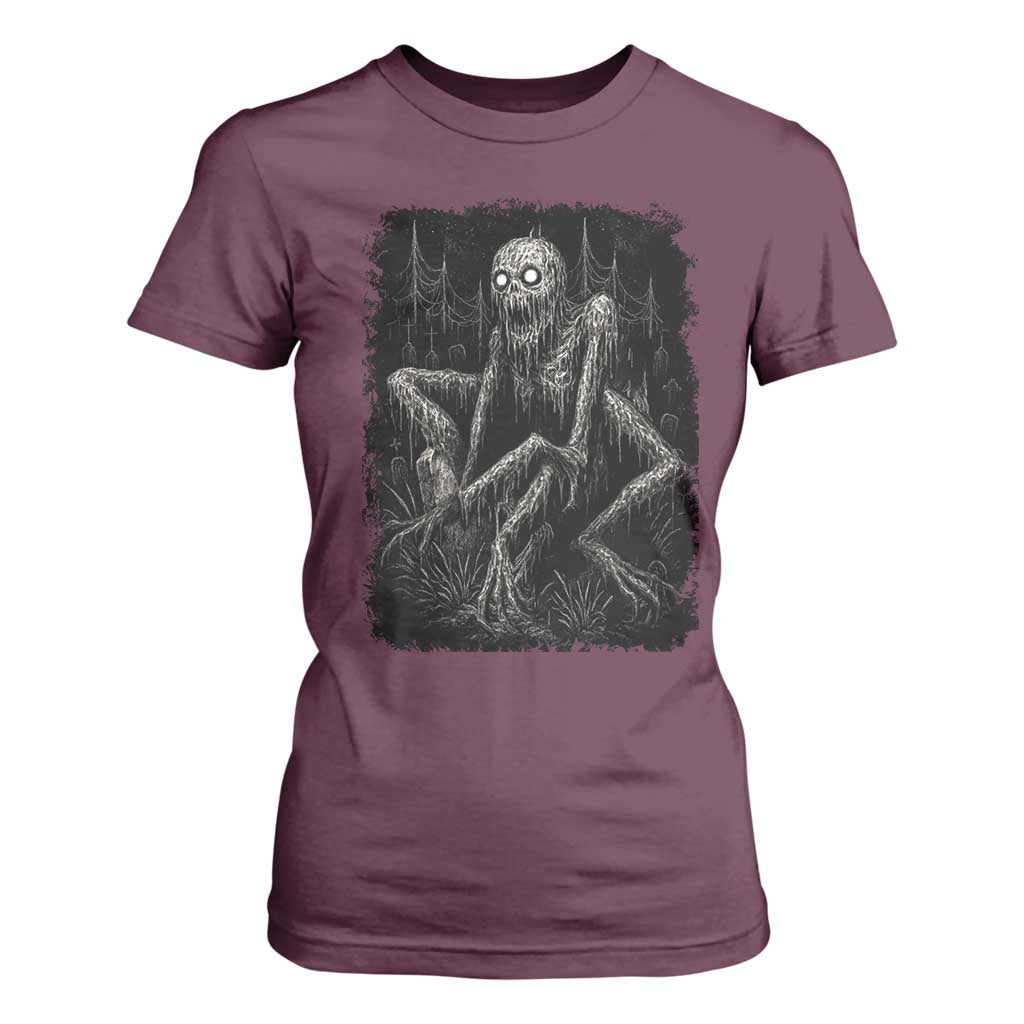 Creepy Rake T Shirt For Women Creepypasta Cryptid Series Alt Goth Grunge Horror Aesthetic TS10 Maroon Print Your Wear