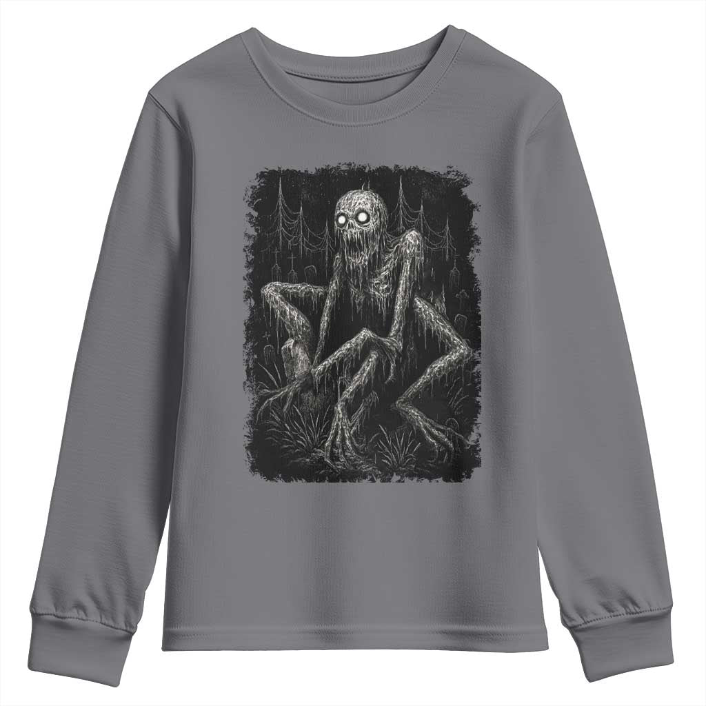 Creepy Rake Youth Sweatshirt Creepypasta Cryptid Series Alt Goth Grunge Horror Aesthetic TS10 Charcoal Print Your Wear
