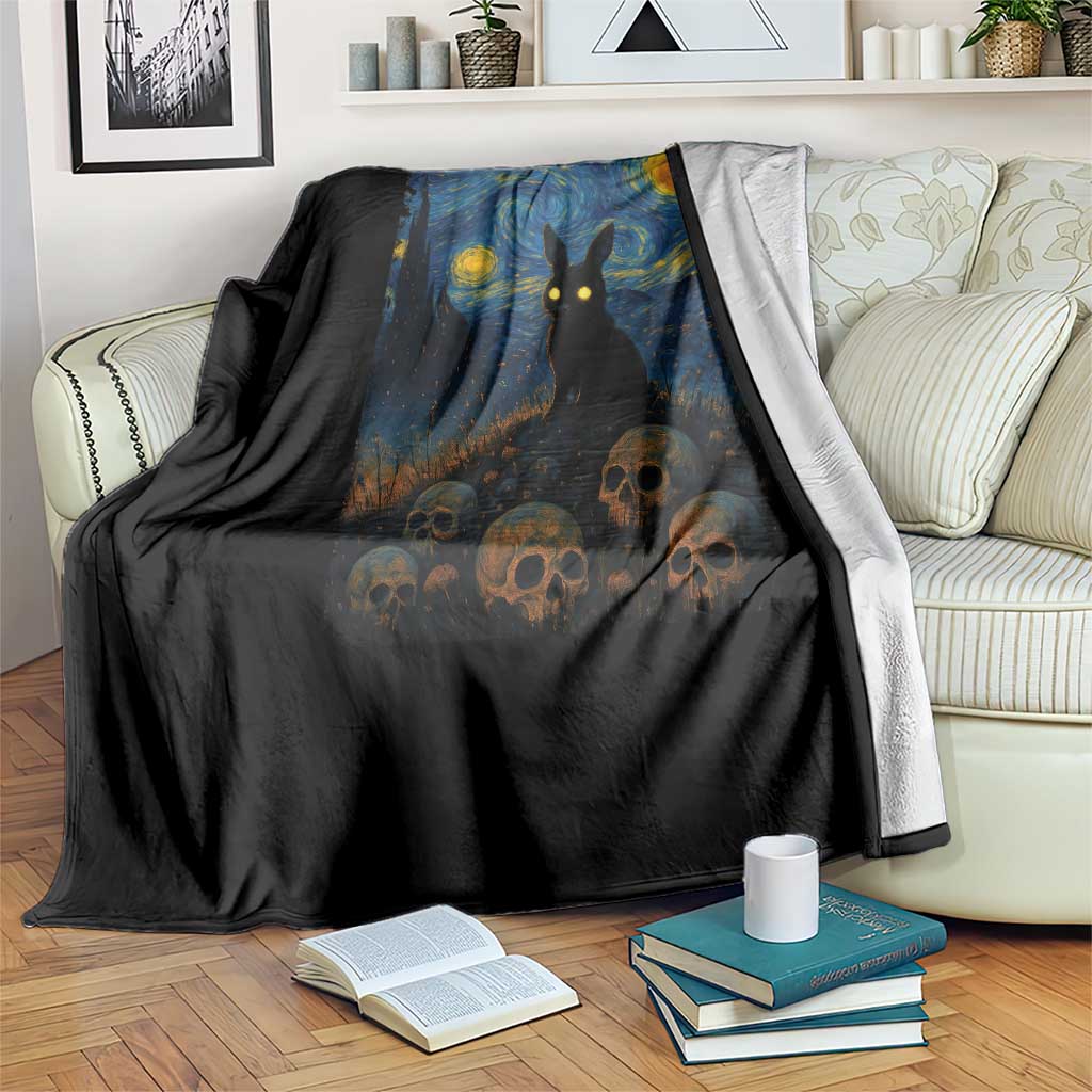 Creepy Cute Bunny Rabbits Throw Blanket Alt Goth Grunge Dark Horror Starry Night Van Gogh Aesthetic TS10 Print Your Wear