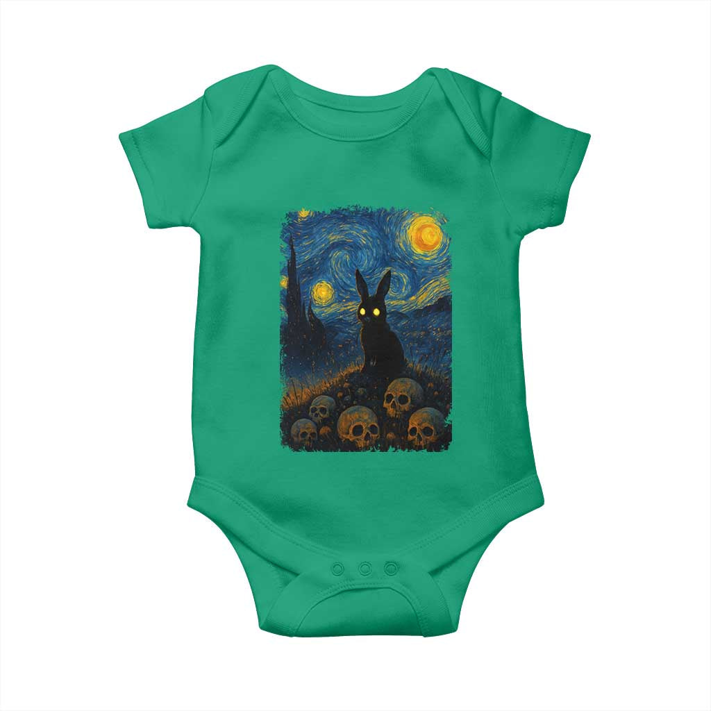 Creepy Cute Bunny Rabbits Baby Onesie Alt Goth Grunge Dark Horror Starry Night Van Gogh Aesthetic TS10 Irish Green Print Your Wear