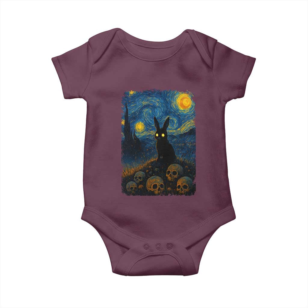 Creepy Cute Bunny Rabbits Baby Onesie Alt Goth Grunge Dark Horror Starry Night Van Gogh Aesthetic TS10 Maroon Print Your Wear