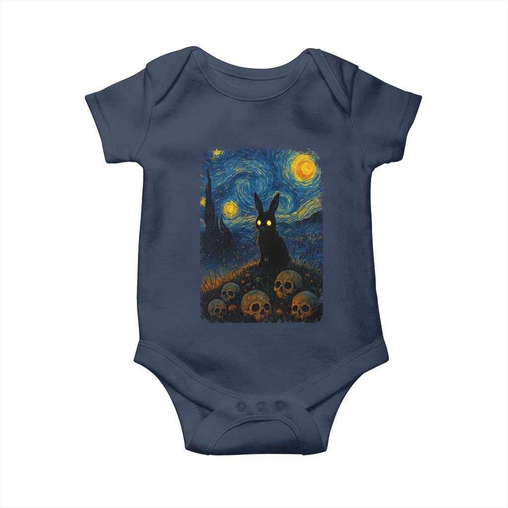 Creepy Cute Bunny Rabbits Baby Onesie Alt Goth Grunge Dark Horror Starry Night Van Gogh Aesthetic TS10 Navy Print Your Wear