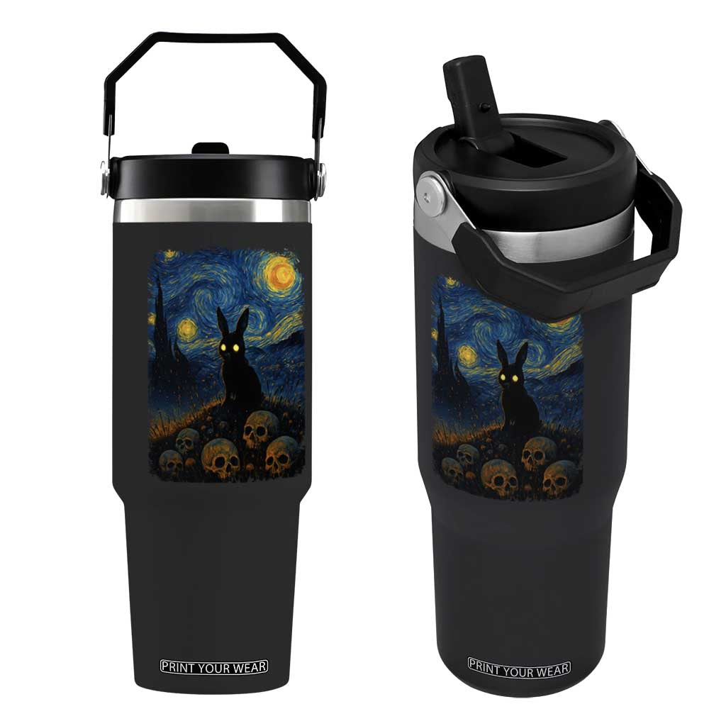 Creepy Cute Bunny Rabbits Flip Straw Tumbler Alt Goth Grunge Dark Horror Starry Night Van Gogh Aesthetic TS10 One Size: 30 oz Black Print Your Wear