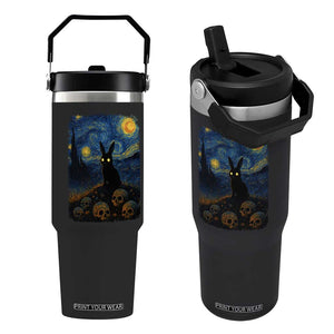 Creepy Cute Bunny Rabbits Flip Straw Tumbler Alt Goth Grunge Dark Horror Starry Night Van Gogh Aesthetic TS10 One Size: 30 oz Black Print Your Wear
