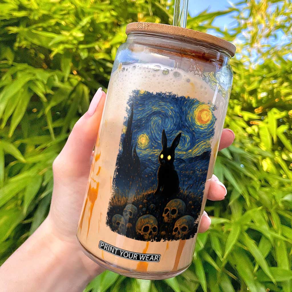 Creepy Cute Bunny Rabbits Glass Can Alt Goth Grunge Dark Horror Starry Night Van Gogh Aesthetic TS10 Black Print Your Wear