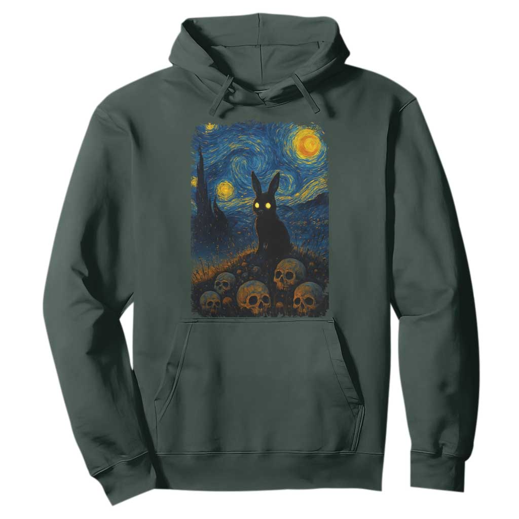 Creepy Cute Bunny Rabbits Hoodie Alt Goth Grunge Dark Horror Starry Night Van Gogh Aesthetic TS10 Dark Forest Green Print Your Wear
