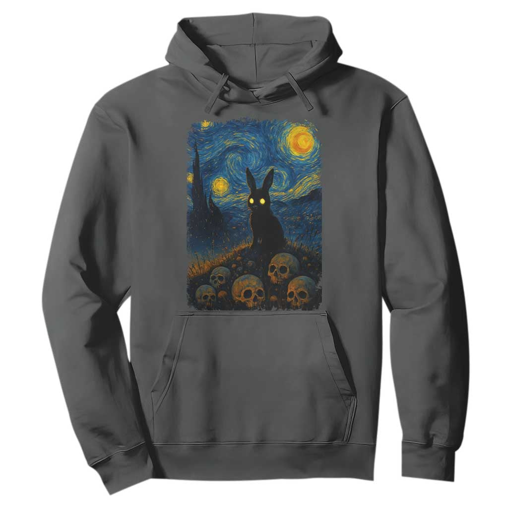 Creepy Cute Bunny Rabbits Hoodie Alt Goth Grunge Dark Horror Starry Night Van Gogh Aesthetic TS10 Dark Heather Print Your Wear