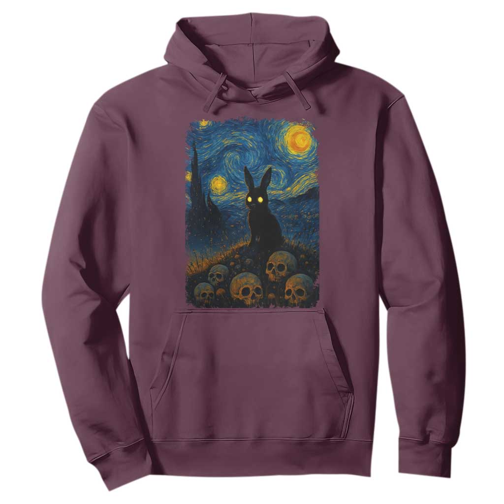 Creepy Cute Bunny Rabbits Hoodie Alt Goth Grunge Dark Horror Starry Night Van Gogh Aesthetic TS10 Maroon Print Your Wear
