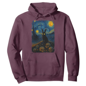 Creepy Cute Bunny Rabbits Hoodie Alt Goth Grunge Dark Horror Starry Night Van Gogh Aesthetic TS10 Maroon Print Your Wear