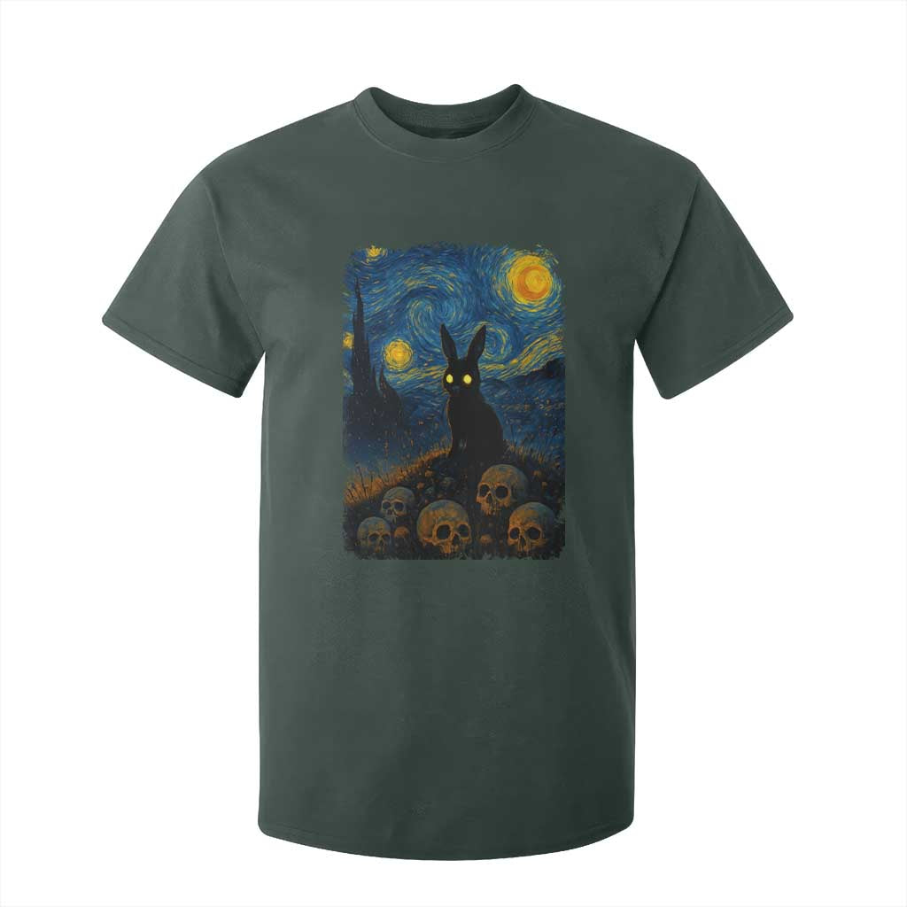 Creepy Cute Bunny Rabbits T Shirt For Kid Alt Goth Grunge Dark Horror Starry Night Van Gogh Aesthetic TS10 Dark Forest Green Print Your Wear