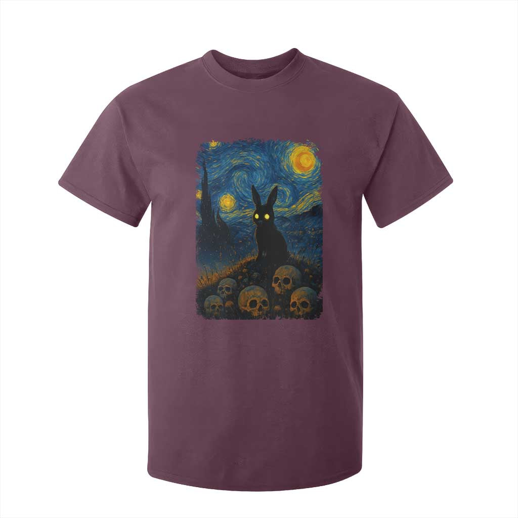 Creepy Cute Bunny Rabbits T Shirt For Kid Alt Goth Grunge Dark Horror Starry Night Van Gogh Aesthetic TS10 Maroon Print Your Wear