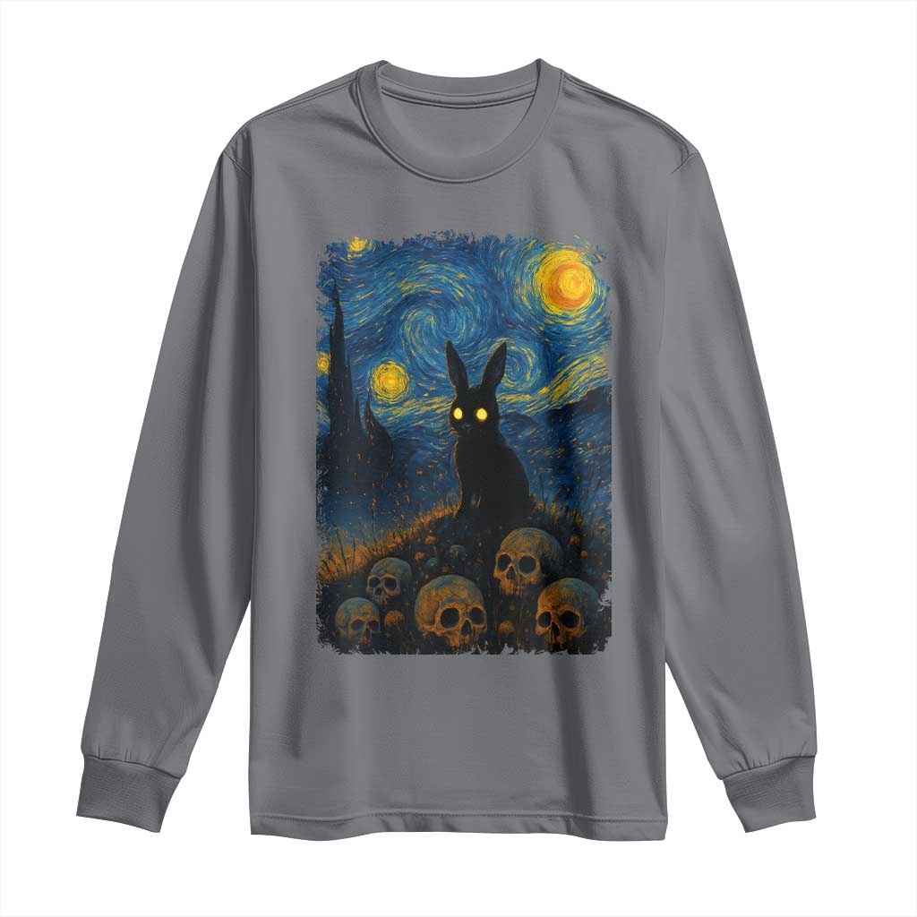 Creepy Cute Bunny Rabbits Long Sleeve Shirt Alt Goth Grunge Dark Horror Starry Night Van Gogh Aesthetic TS10 Charcoal Print Your Wear