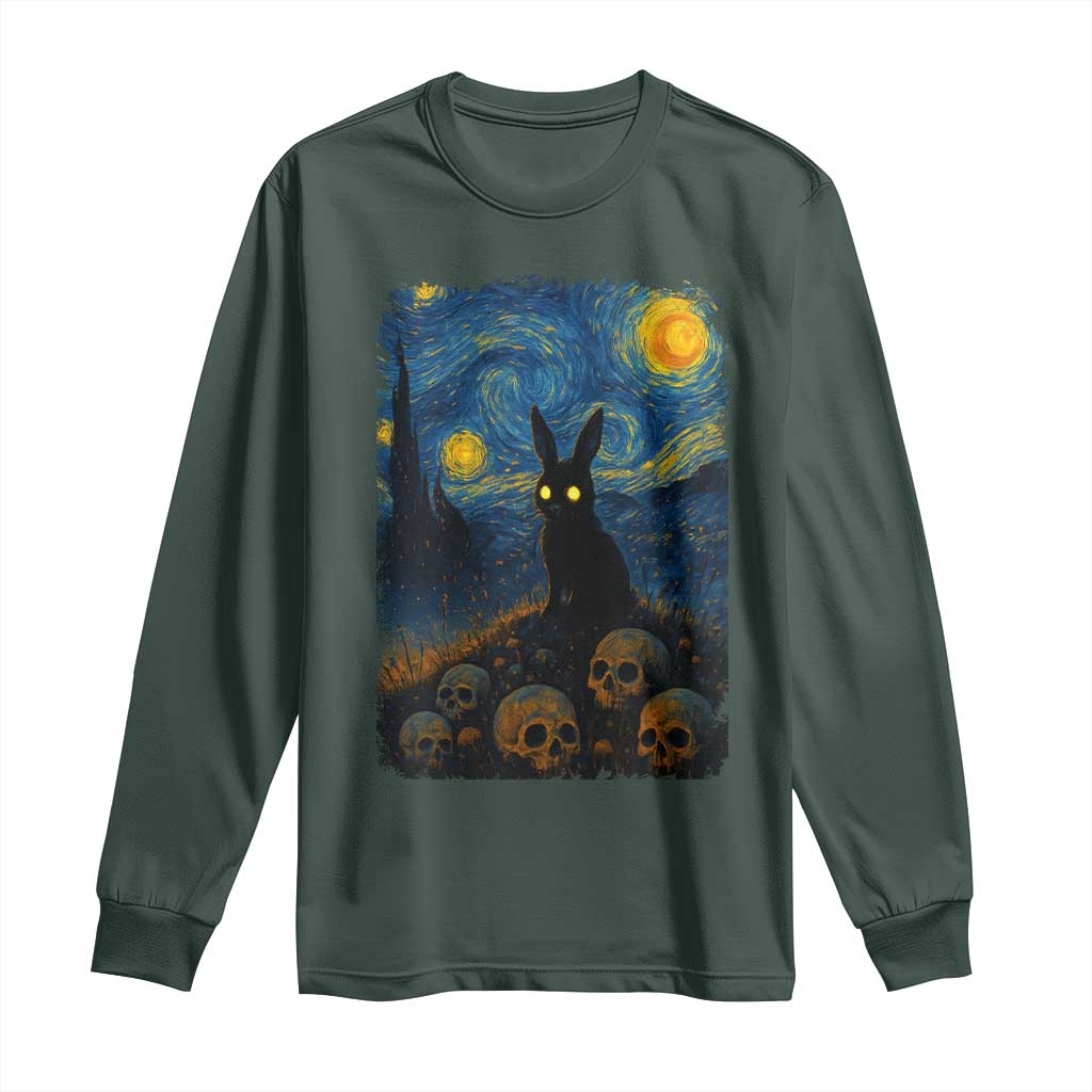 Creepy Cute Bunny Rabbits Long Sleeve Shirt Alt Goth Grunge Dark Horror Starry Night Van Gogh Aesthetic TS10 Dark Forest Green Print Your Wear