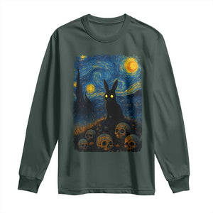 Creepy Cute Bunny Rabbits Long Sleeve Shirt Alt Goth Grunge Dark Horror Starry Night Van Gogh Aesthetic TS10 Dark Forest Green Print Your Wear