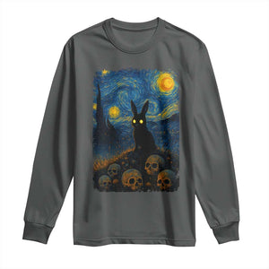 Creepy Cute Bunny Rabbits Long Sleeve Shirt Alt Goth Grunge Dark Horror Starry Night Van Gogh Aesthetic TS10 Dark Heather Print Your Wear