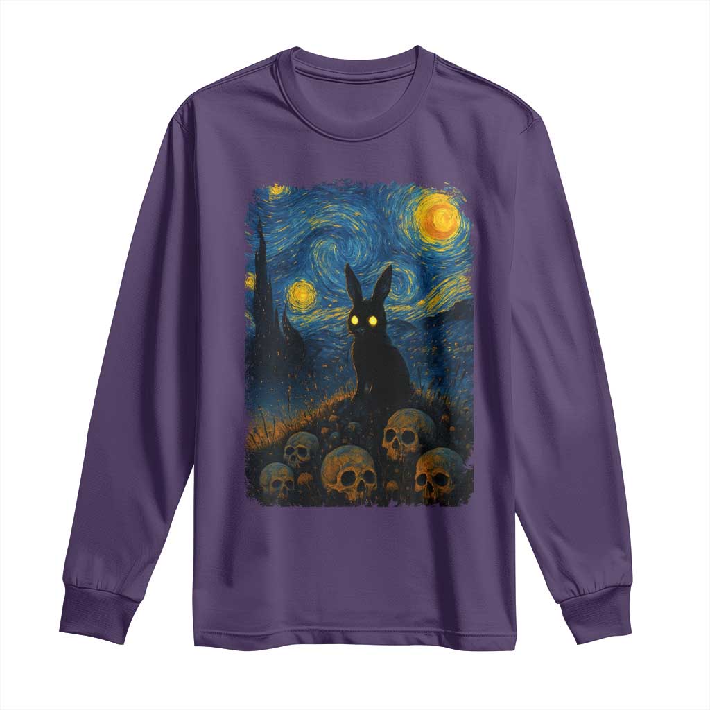 Creepy Cute Bunny Rabbits Long Sleeve Shirt Alt Goth Grunge Dark Horror Starry Night Van Gogh Aesthetic TS10 Purple Print Your Wear