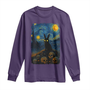 Creepy Cute Bunny Rabbits Long Sleeve Shirt Alt Goth Grunge Dark Horror Starry Night Van Gogh Aesthetic TS10 Purple Print Your Wear