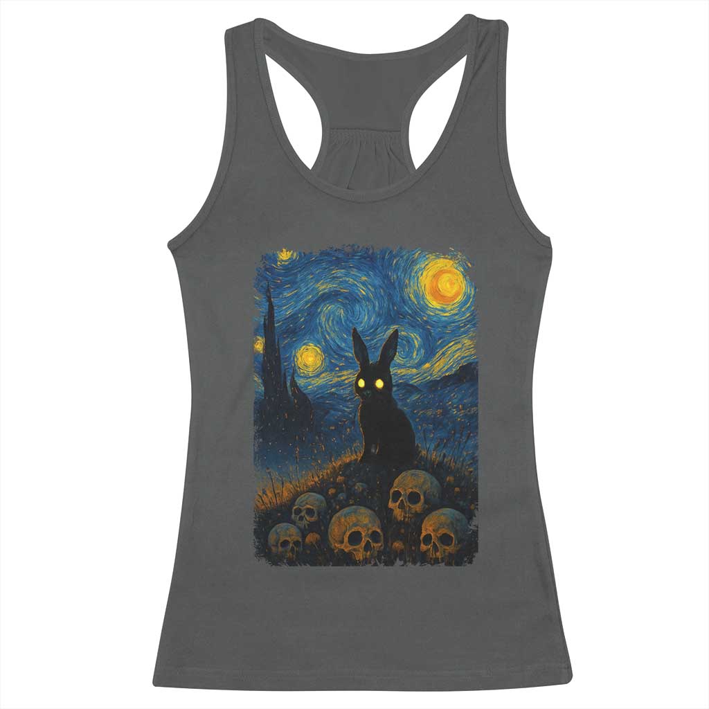 Creepy Cute Bunny Rabbits Racerback Tank Top Alt Goth Grunge Dark Horror Starry Night Van Gogh Aesthetic TS10 Dark Heather Print Your Wear