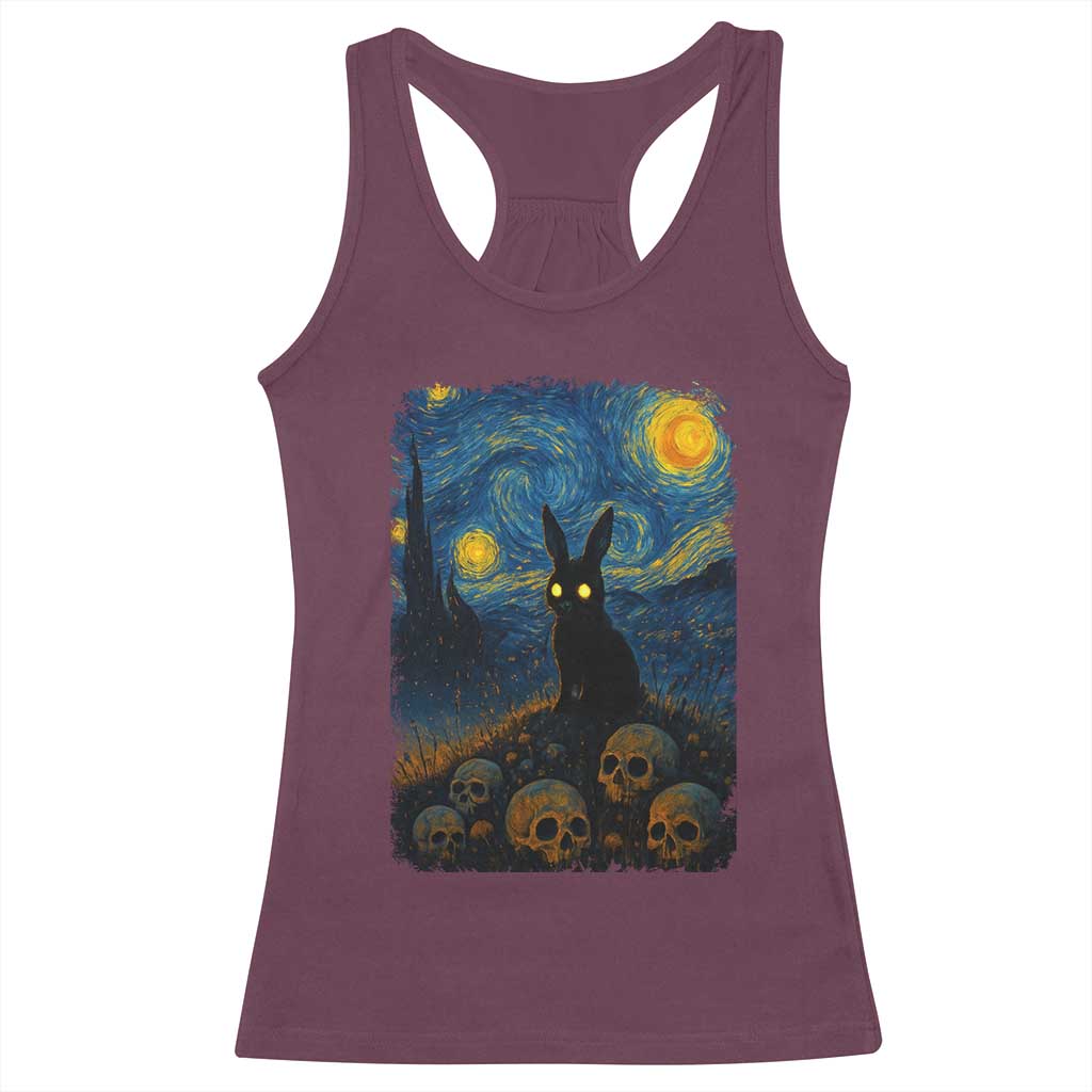 Creepy Cute Bunny Rabbits Racerback Tank Top Alt Goth Grunge Dark Horror Starry Night Van Gogh Aesthetic TS10 Maroon Print Your Wear