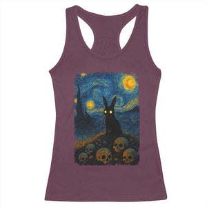 Creepy Cute Bunny Rabbits Racerback Tank Top Alt Goth Grunge Dark Horror Starry Night Van Gogh Aesthetic TS10 Maroon Print Your Wear