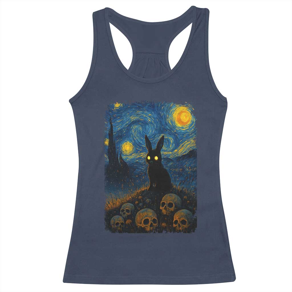 Creepy Cute Bunny Rabbits Racerback Tank Top Alt Goth Grunge Dark Horror Starry Night Van Gogh Aesthetic TS10 Navy Print Your Wear