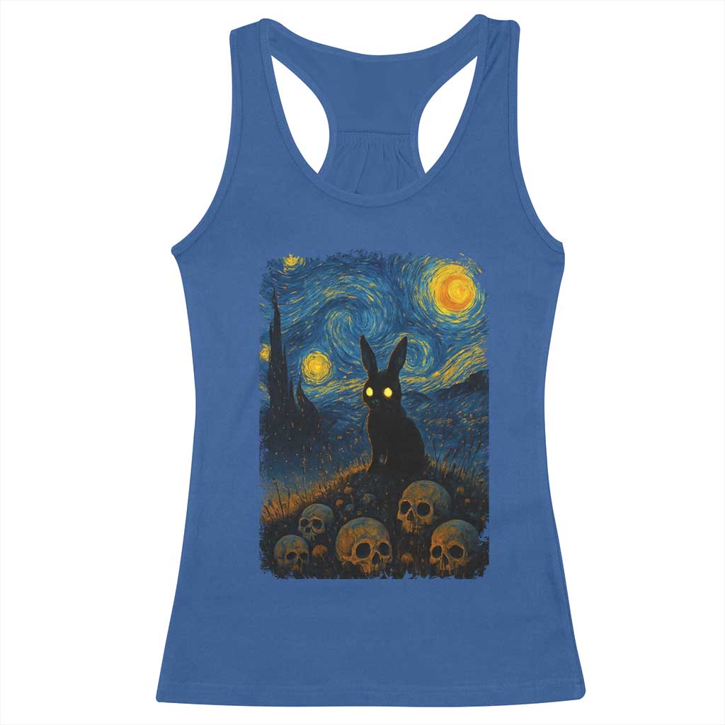 Creepy Cute Bunny Rabbits Racerback Tank Top Alt Goth Grunge Dark Horror Starry Night Van Gogh Aesthetic TS10 Royal Blue Print Your Wear